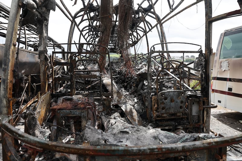 Press Eye - Belfast - Northern Ireland - 7th July 2024

The scene in the Victoria Road area of Larne where three coaches were destroyed by arson in the early hours of Sunday morning. 

Photo by Jonathan Porter/Press Eye