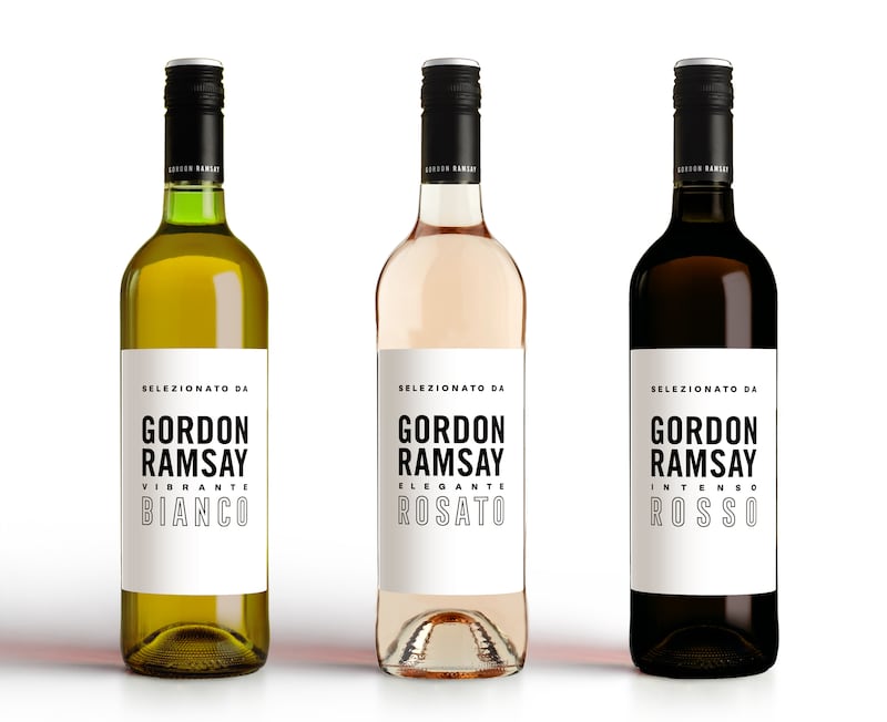 The Italian Collection. Gordon Ramsay Vibrante Bianco 2022, Elegante Rosato 2022 and Intenso Rosso 2021, Italy, Tesco