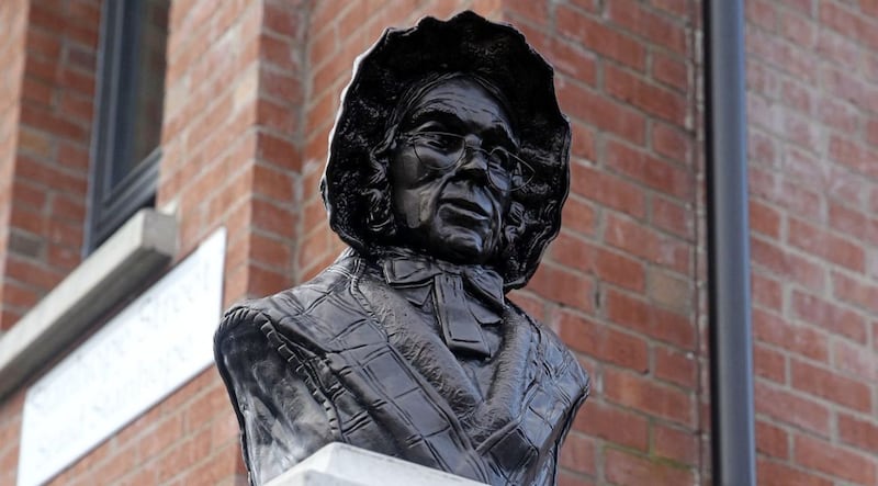 A bust of Mary Ann McCracken unveiled at the corner of Stanhope Street and Clifton Street in north Belfast. Picture Mal McCann. 