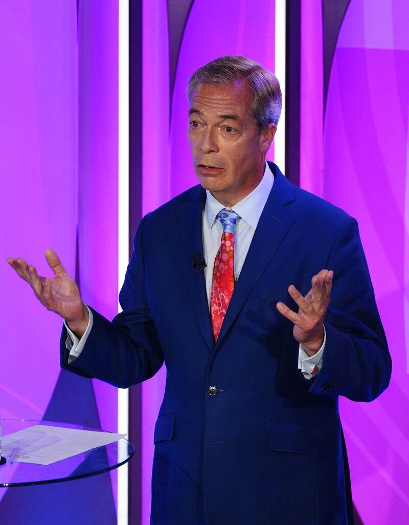 Reform UK Leader Nigel Farage speaks during a BBC Question Time Leaders’ Special at the Midlands Arts Centre in Birmingham