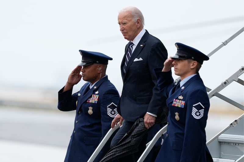 President Joe Biden arrives at John F Kennedy International Airport in New York (Manuel Balce Ceneta/AP)