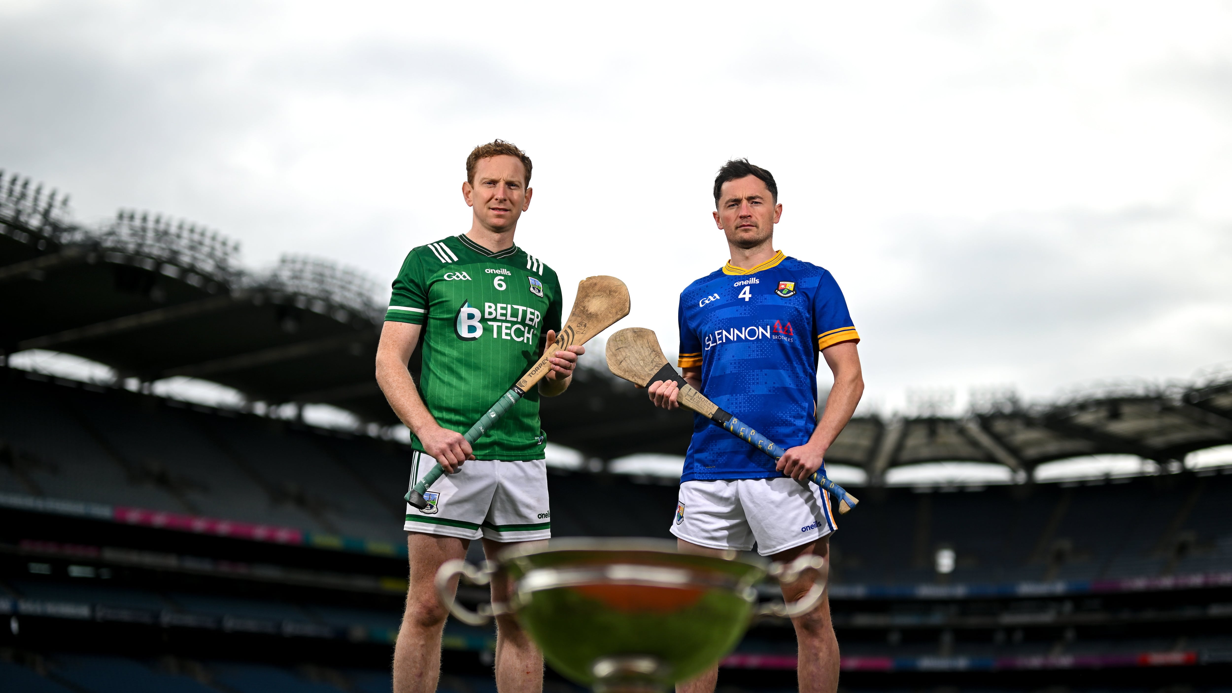 Fermanagh's Ryan Bogue and Longford's John Casey during a Joe McDonagh, Christy Ring, Nickey Rackard, Lory Meagher Cup Final media day at Croke Park in Dublin30 May 2024; Lory Meagher Cup finalists Fermanagh's Ryan Bogue and Longford's John Casey during a Joe McDonagh, Christy Ring, Nickey Rackard, Lory Meagher Cup Final media day at Croke Park in Dublin