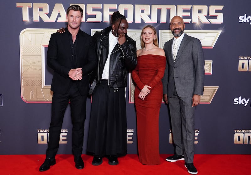 The cast of Transformers One (left-right) Chris Hemsworth, Brian Tyree Henry, Scarlett Johansson and Keegan-Michael Key attending its European premiere