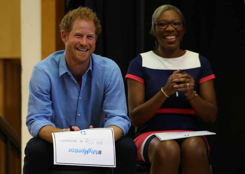 Harry alongside Tessy Ojo, chief executive of the Diana Awards, in 2016