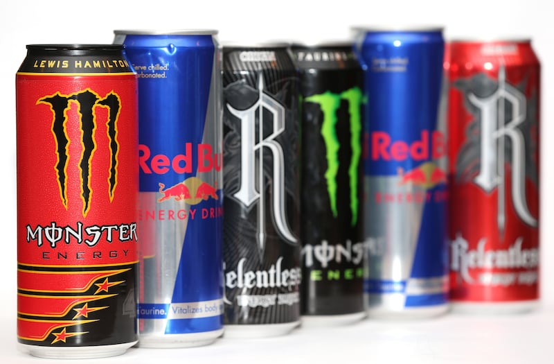 Cans of Red Bull, Monster and Relentless energy drinks