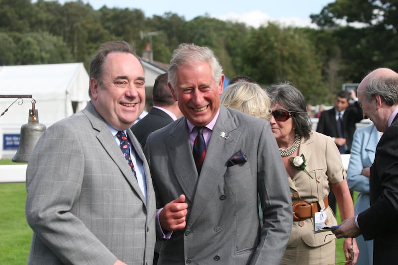 The then Prince of Wales with Alex Salmond at a charity race day at Perth Racecourse