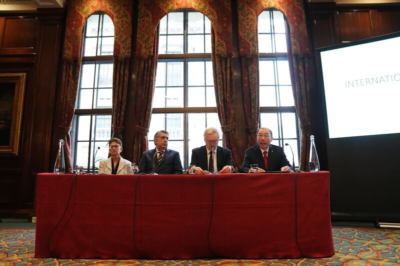 From left, Professor Neena Modi, barrister Mark McDonald, Sir David Davis MP and retired medic Dr Shoo Lee attended the press conference