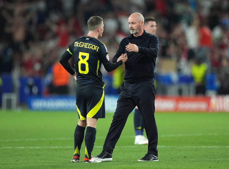 Callum McGregor and Steve Clarke during what proved to be the midfielder’s final international against Hungary