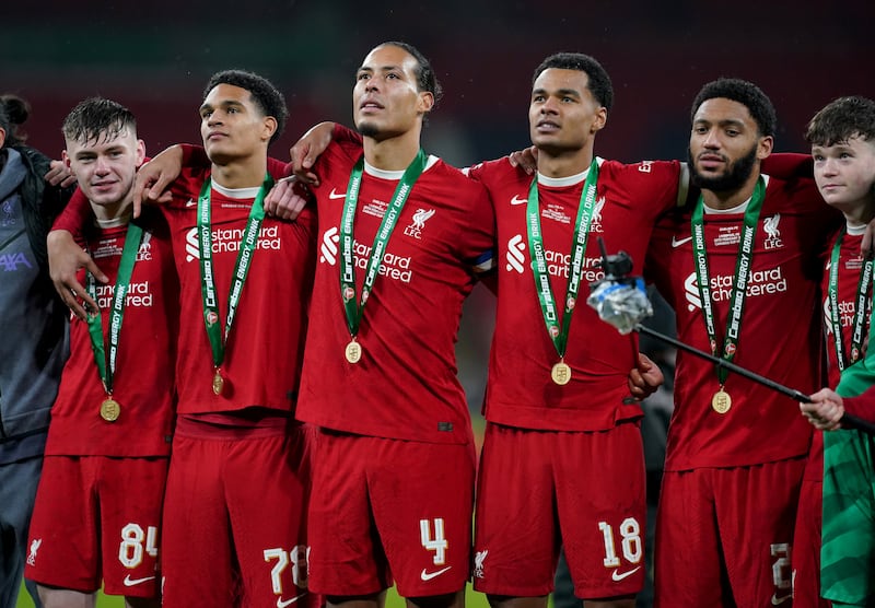 Bradley, left, was part of Liverpool’s Carabao Cup winning side in February’s Wembley final against Chelsea