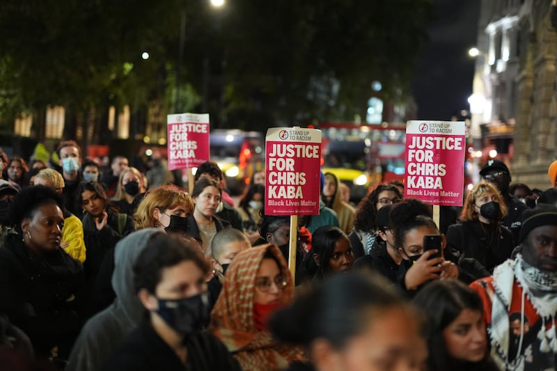 People demonstrate outside the Old Bailey in central London after Martyn Blake was acquitted of Chris Kaba’s murder