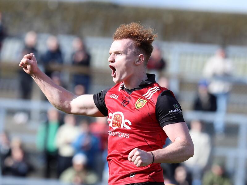 Down's Danny Magill celebrates his second half goal against Clare. Pic Philip Walsh