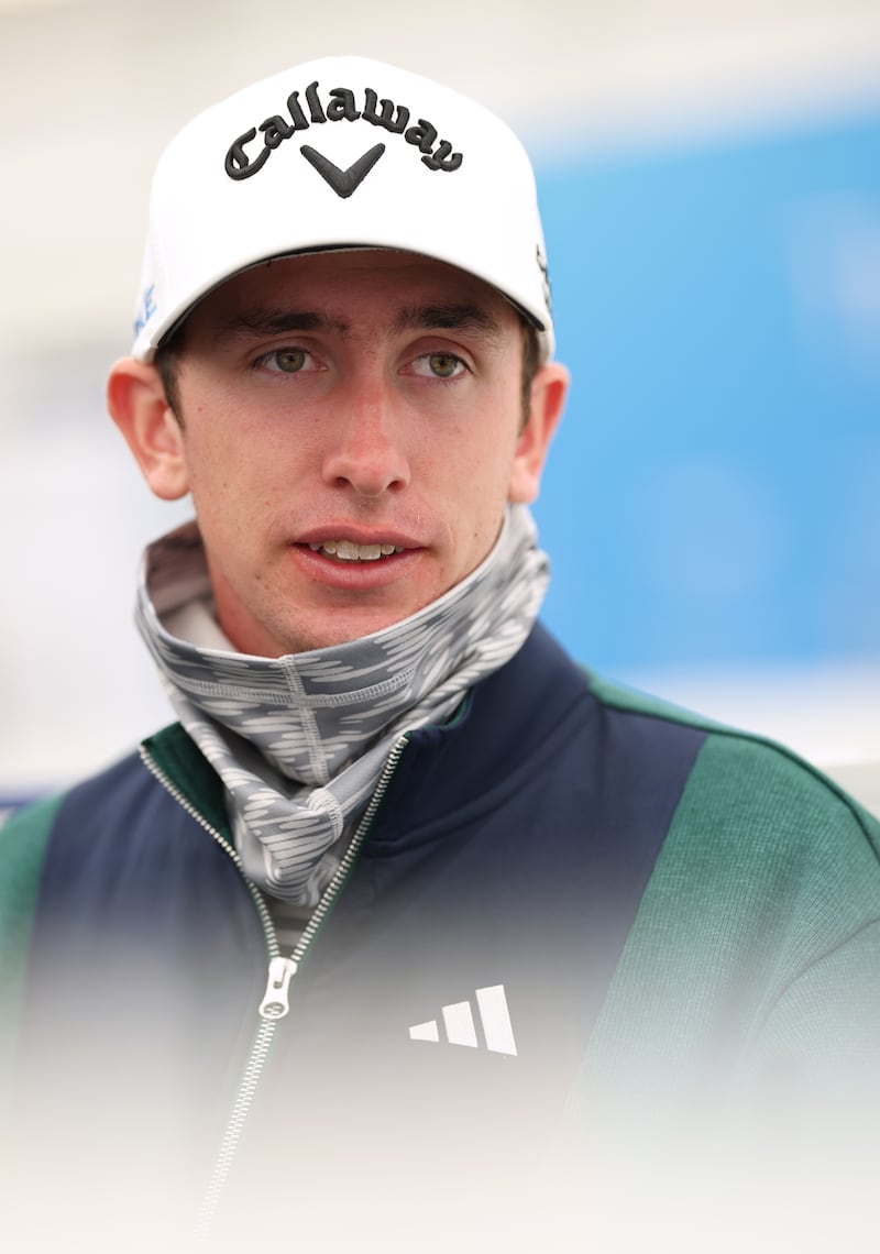 Tom McKibbin talks to the media at the Amgen Irish Open 2024 at Royal County Down Golf Club. PICTURE: LUKE WALKER/GETTY IMAGES