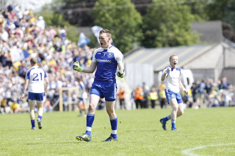 Monaghan's Rory Beggan and Colin Walshe celebrate their Ulster final win over Donegal  