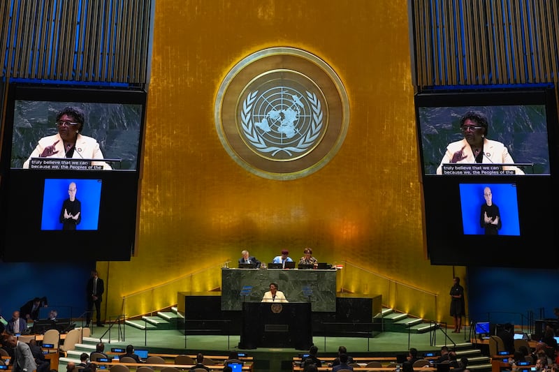 Barbados Prime Minister Mia Mottley speaks to the United Nations General Assembly during the Summit of the Future (Frank Franklin II/AP)