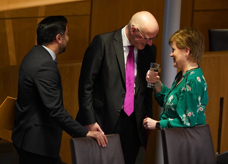 Mr Swinney with his predecessors in the role, Humza Yousaf and Nicola Sturgeon