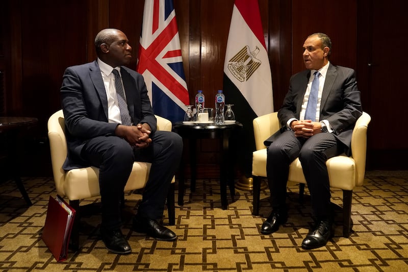 Foreign Secretary David Lammy with Egyptian foreign minister Badr Abdelatty ahead of a bilateral in Cairo, Egypt