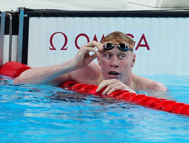 Great Britain’s Tom Dean after the men’s 200m individual medley at the Paris La Defense Arena