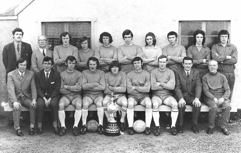 A team photo of the Coleraine squad that won the Irish Cup in 1972