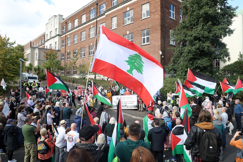 A march and rally from Queens University to the US Consulate in South Belfast calling for a ceasefire in Palestine and Lebanon. PICTURE: MAL MCCANN