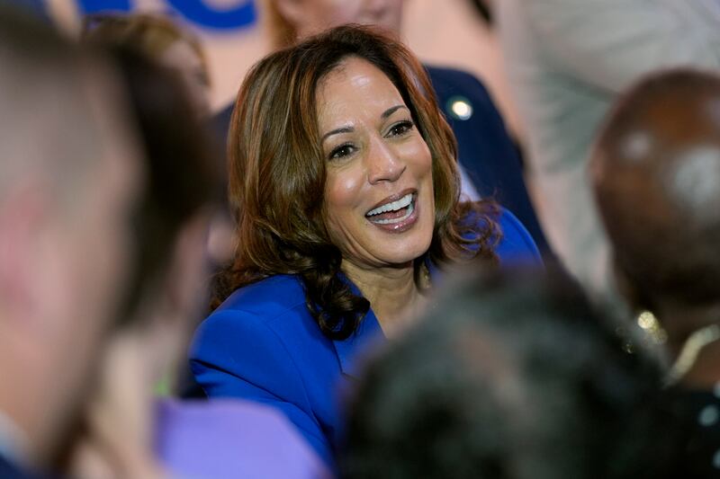 Democratic presidential nominee Vice President Kamala Harris greets supporters at a campaign event in Rochester (Julia Nikhinson/AP)