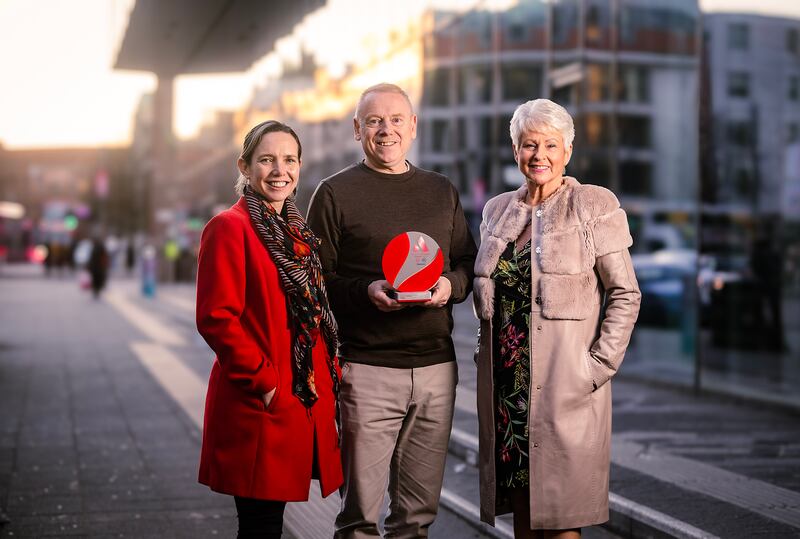 L-R: Lorraine Acheson, managing director of Women in Business; Ian Bailey, Virgin Media O2 business Northern Ireland country lead; and awards host Pamela Ballantine.