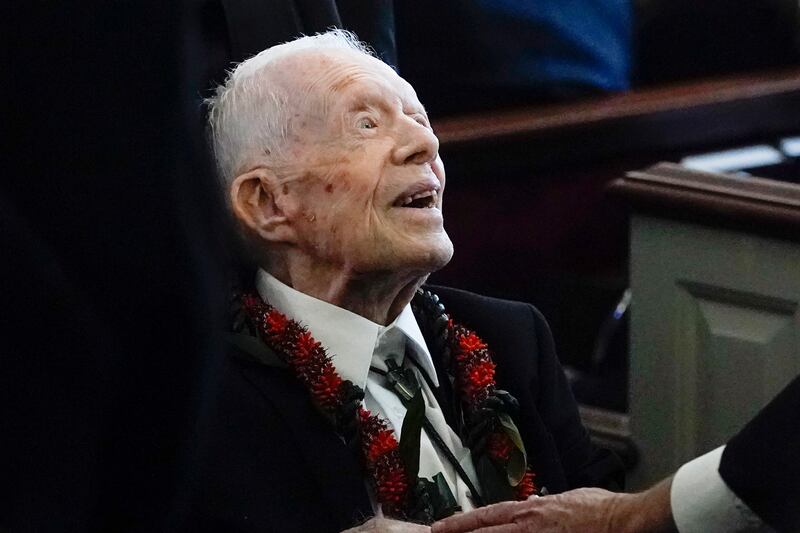 Former president Jimmy Carter at the funeral service for his wife, former first lady Rosalynn Carter, in 2023 (Alex Brandon/AP)