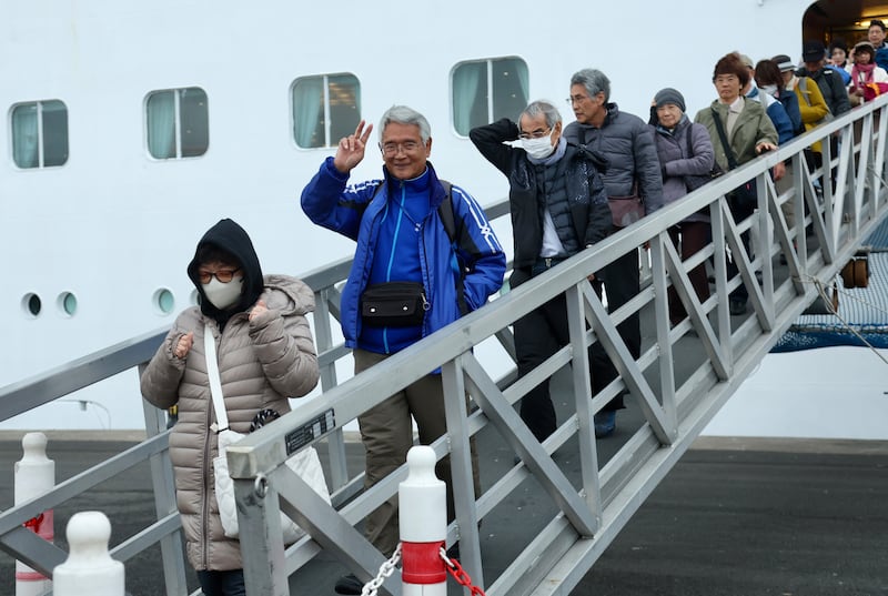 Passengers dock in Belfast on Saturday on the Peace Boat.
PICTURE COLM LENAGHAN