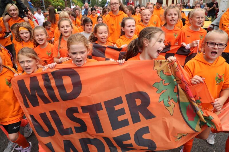 The Ulster Ladies brought a dash of colour to the Foyle Cup parade in Derry. Picture by Mal McCann