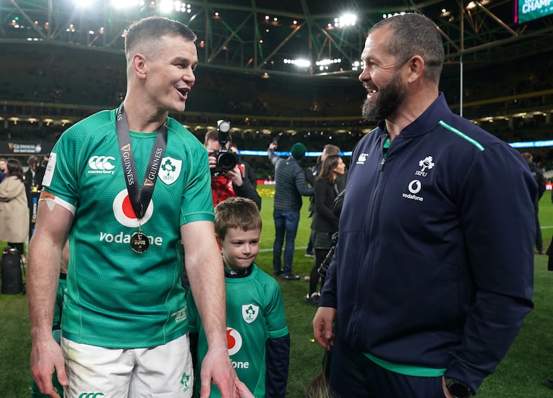 Johnny Sexton, left, has been invited into Ireland’s coaching set-up with by head coach Andy Farrell