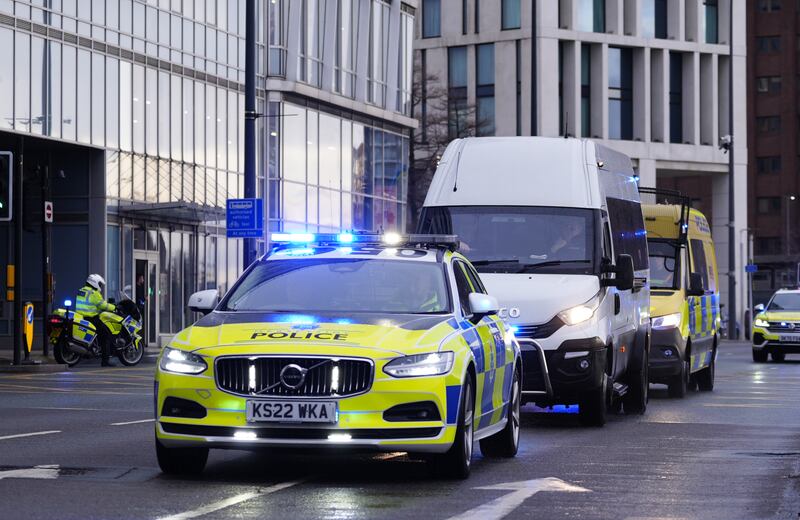 A prison van believed to contain Axel Rudakubana arriving at Liverpool Crown Court