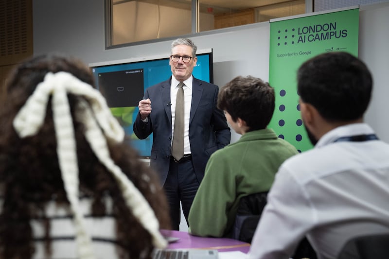 Prime Minister Sir Keir Starmer meets students during a visit to Google’s new AI Campus