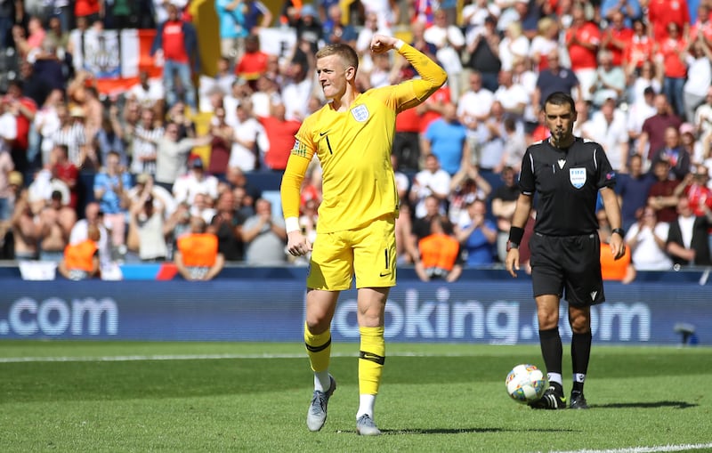 England goalkeeper Jordan Pickford enjoyed scoring his penalty during the Nations League shoot-out win over Switzerland in Guimaraes
