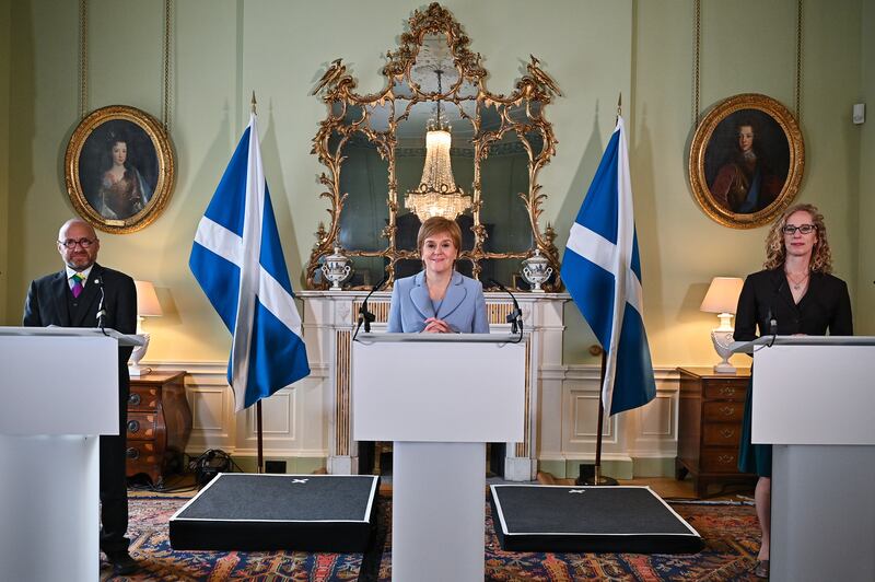Then first minister Nicola Sturgeon, centre, drew up the deal which saw the Greens enter government in 2021