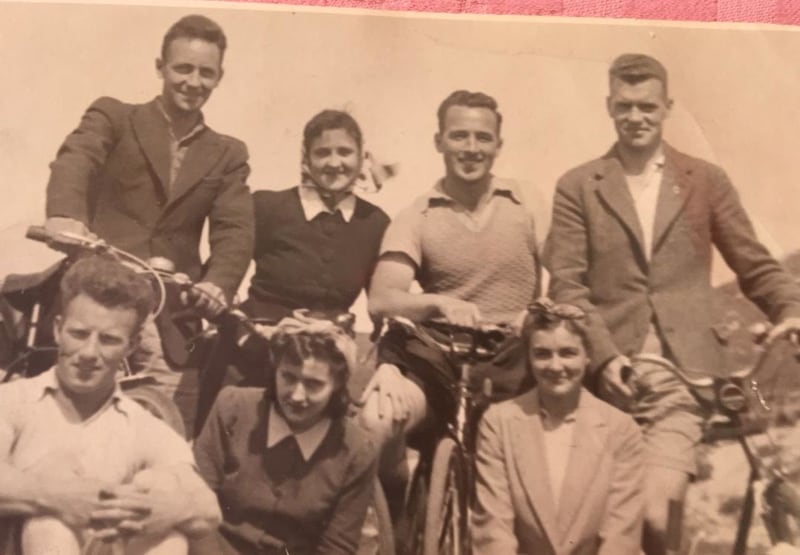 S&eacute;amus Mac Ferran, second from right, back row, with a group of friends in Rannafast, Donegal. 