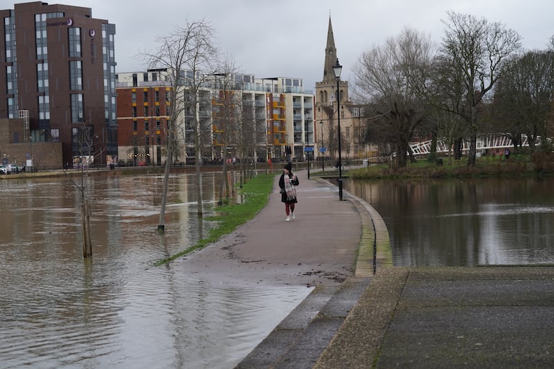 The River Great Ouse in Bedford town centre, which has burst its banks following heavy rainfall