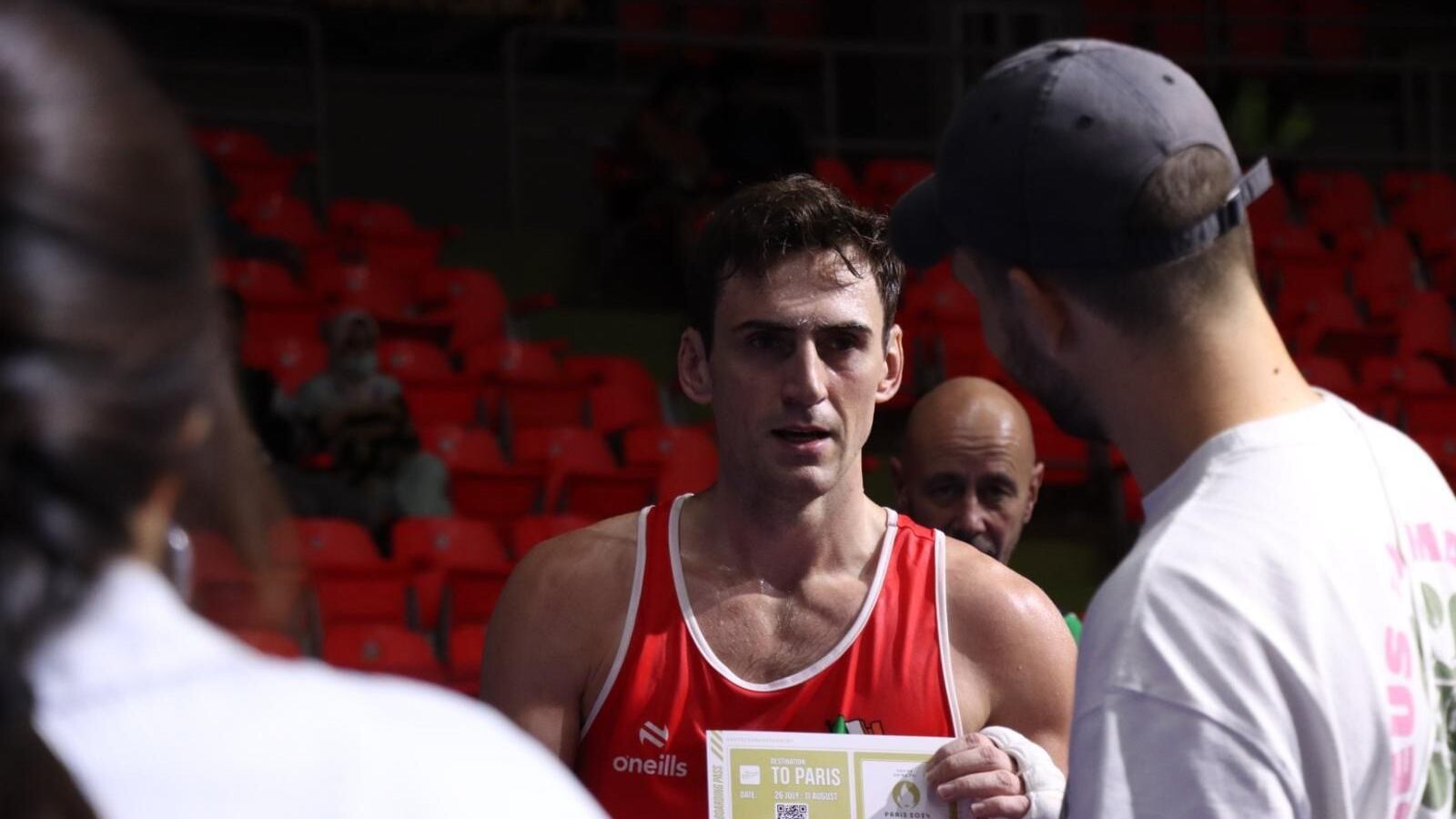 Aidan Walsh collects his Olympic ticket after sealing qualification for Paris in Bangkok on Sunday. Picture by Joe Walsh