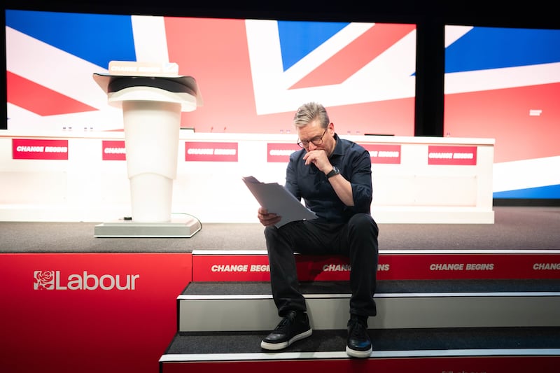 Prime Minister Sir Keir Starmer rehearses his keynote speech