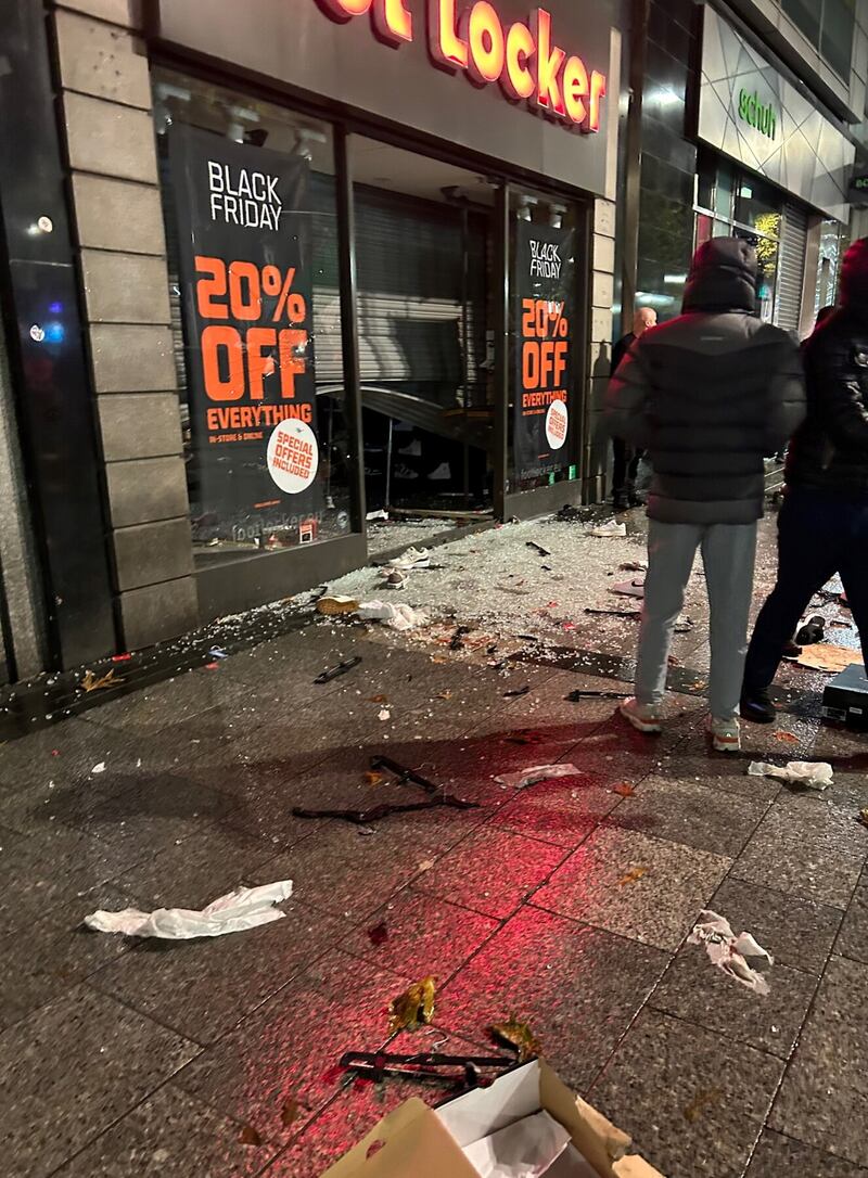 A looted Foot Locker store on O'Connell Street in Dublin city centre