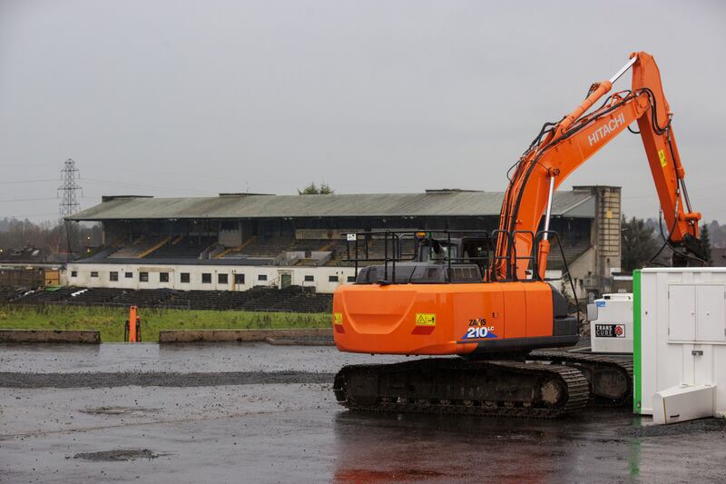 Contractors with excavators have begun clearing the concrete seating terraces at GAA stadium in Belfast ahead of the long-delayed redevelopment of the stadium