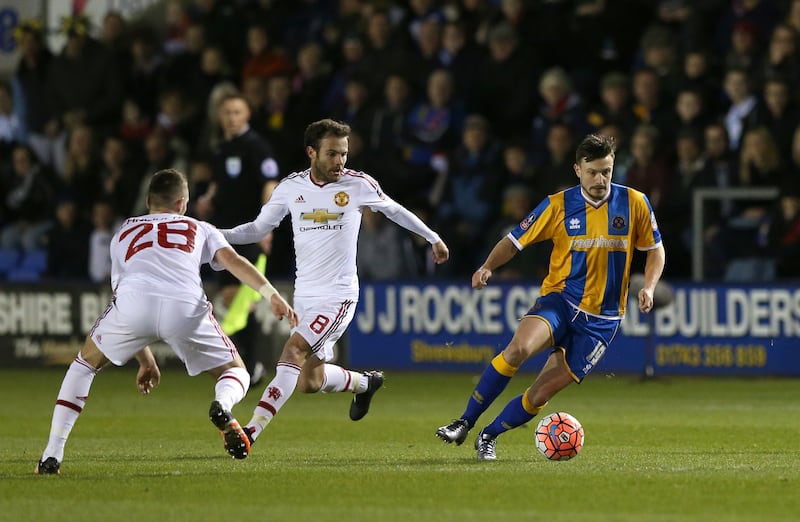 Former Shrewsbury striker Mangan (right) joined Stockport in the summer