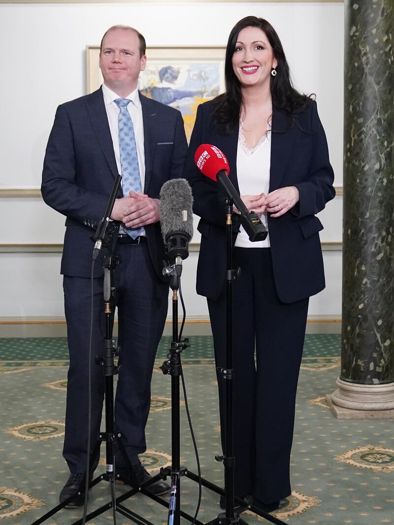 Deputy First Minister Emma Little-Pengelly, right, said Communities Minister Gordon Lyons, left, was ‘actively looking’ at the potential for changing the law