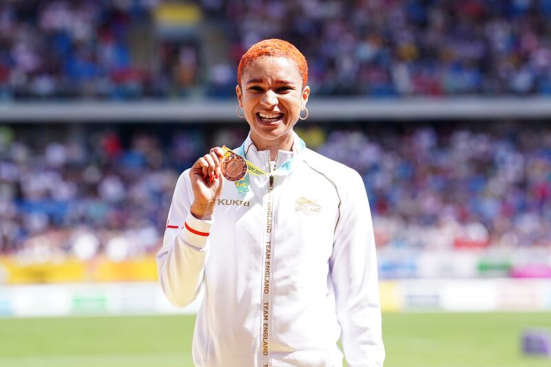 Jodie Williams with a bronze medal during the medal ceremony for the Women’s 400m Final at the 2022 Commonwealth Games in Birmingham