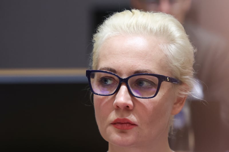 Yulia Navalnaya, widow of Russian opposition leader Alexei Navalny, at a meeting of EU foreign ministers at the European Council building in Brussels (Yves Herman, Pool Photo via AP)