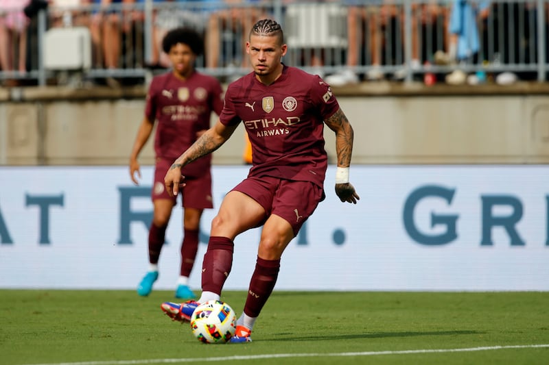 Manchester City’s Kalvin Phillips has impressed at centre-half in pre-season friendlies (Tom E. Puskar/AP)