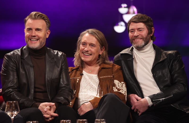 Gary Barlow, Mark Owen and Howard Donald of Take That.