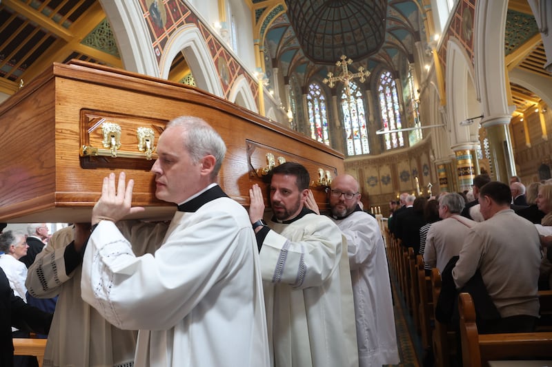 The Funeral of Bishop Noel Treanor takes place at St Peter’s Cathedral on Tuesday.
PICTURE COLM LENAGHAN