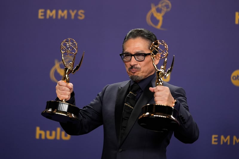 Hiroyuki Sanada took the award for outstanding lead actor in a drama series for Shogun (Jae C Hong/AP)