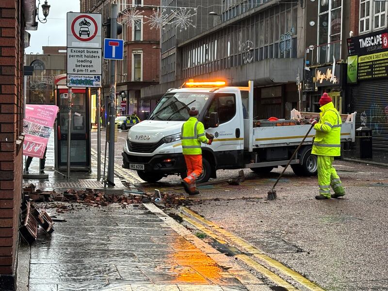 The clean-up operation in Castle Street in Belfast city centre