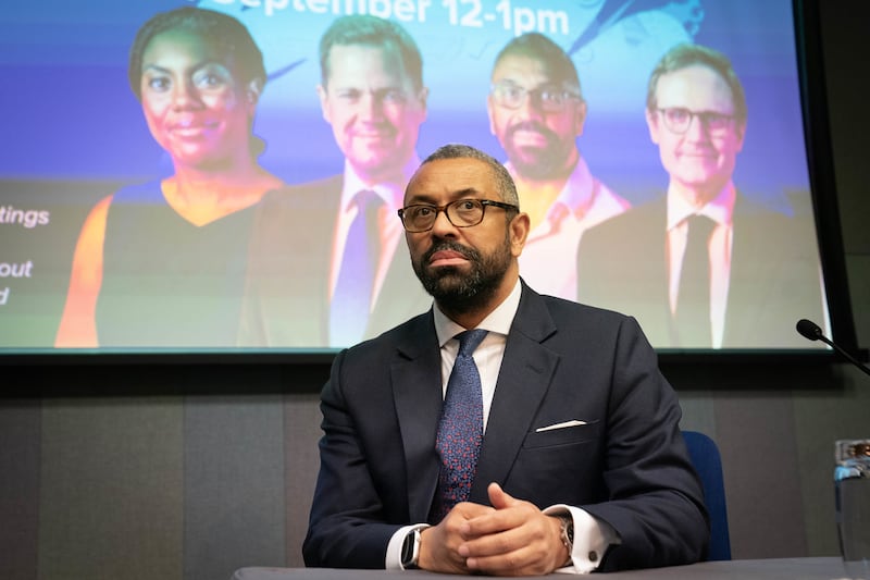 Tory leadership candidate James Cleverly attends a hustings event during the Conservative Party conference