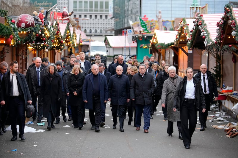 The Chancellor of Germany Olaf Scholz visited Magdeburg on Saturday following the attack (Ebrahim Noroozi/AP)